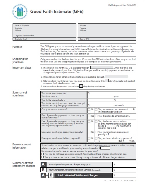 Good faith estimate